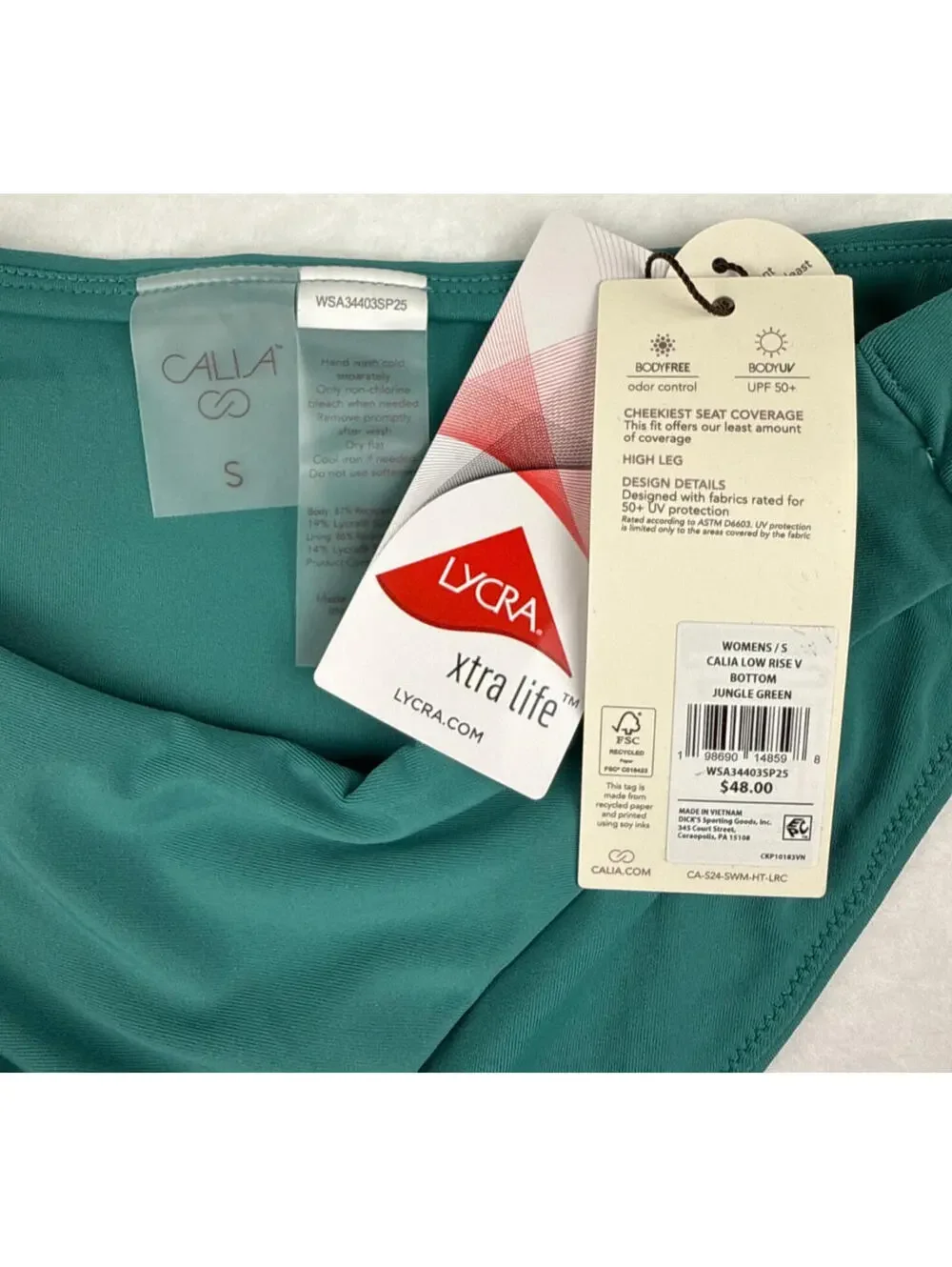 CALIA Bikini Bottom Womens Small Jungle‎ Green Low Rise Cheeky Coverage NWT